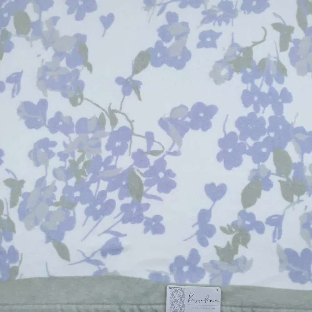Kassafina Bath Towel Set Velour Purple Flowers Floral Green Border